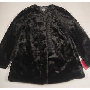 Vince Camuto Women M Black Faux Fur Car Coat Textured Mid Length Jacket NWT